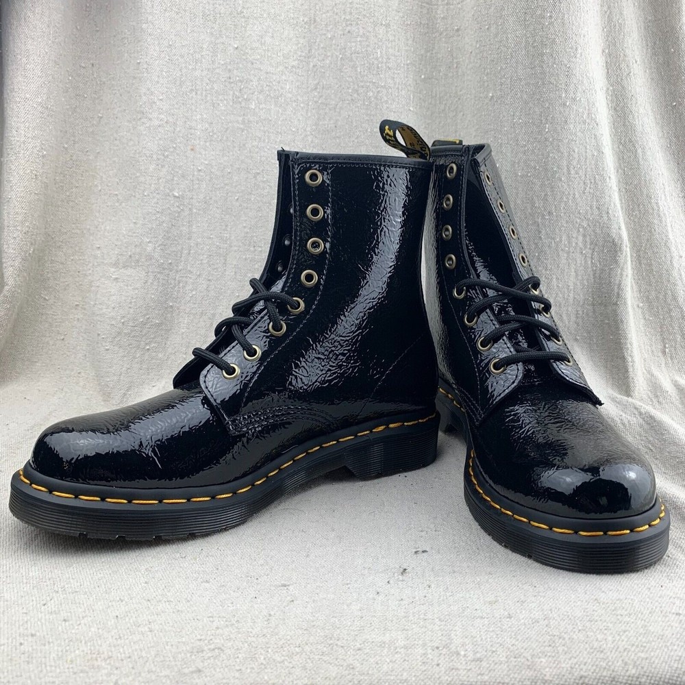 DR. MARTENS 1460 Black Distressed Patent Leather Boots - New - Women’s 9